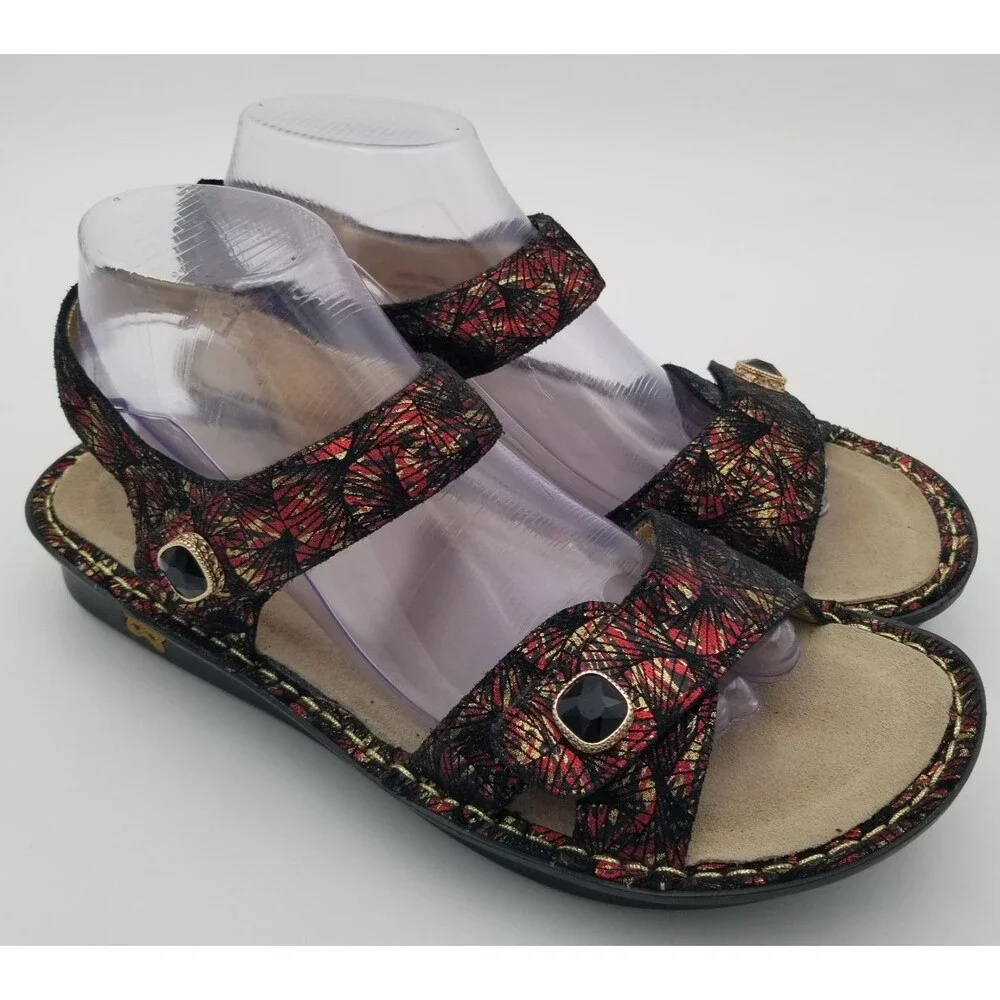 Alegria Vienna Leather Strappy Sandal Metallic Red/Gold Women's US 9.5-10 EU 40